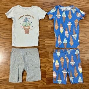 Carter’s 4pc 100% Cotton Pajamas Set Girls 8 8A Short Sleeve Ice Cream Summer